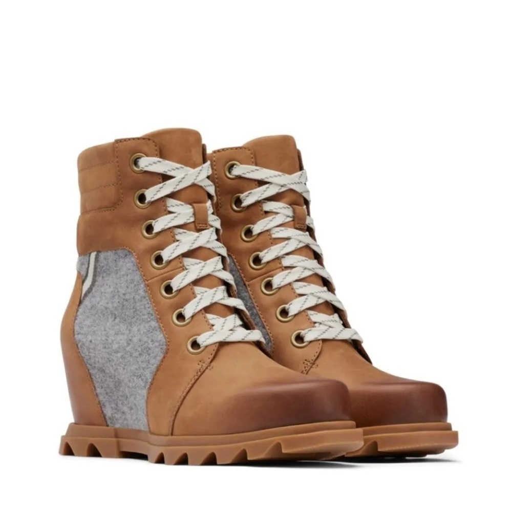 Sorel Women's Joan Of Arctic Tan Lace Up Hidden Wedge Booties III Lexie 8